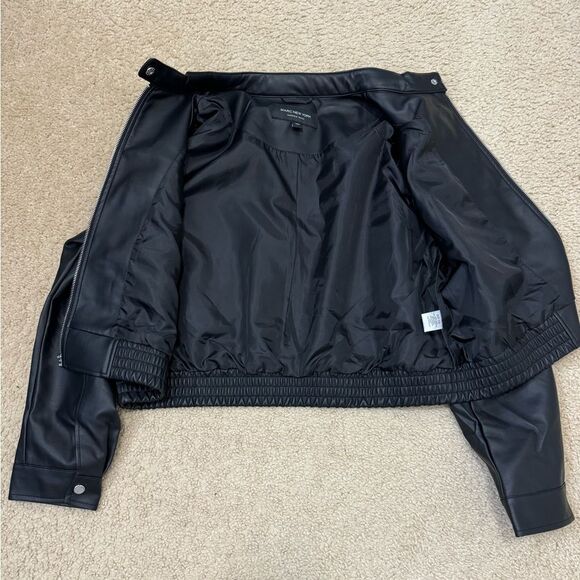 New Marc New York by Andrew Marc Faux Leather Black Bomber Jacket Women’s Sz L - Picture 4 of 11